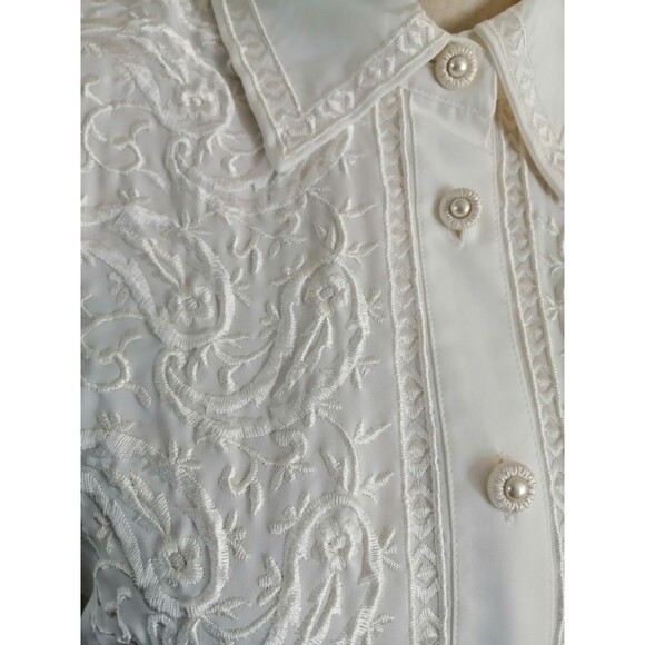 Vintage Petite Sophisticate button down blouse Embroidered Floral Size 8P Ivory - Picture 2 of 4